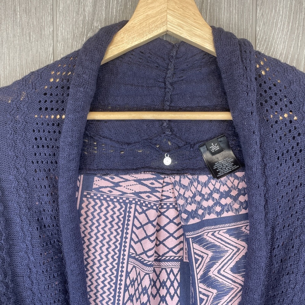 Knitted & Knotted Cardigan Womens Small‎ Navy Blue Tribal Boho Artsy Open Front - Picture 2 of 6